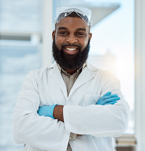 Happy chemical manufacturing employee.