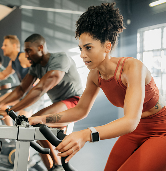 woman on exercise bike