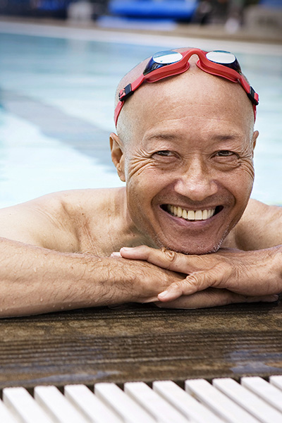 Happy man in the pool.